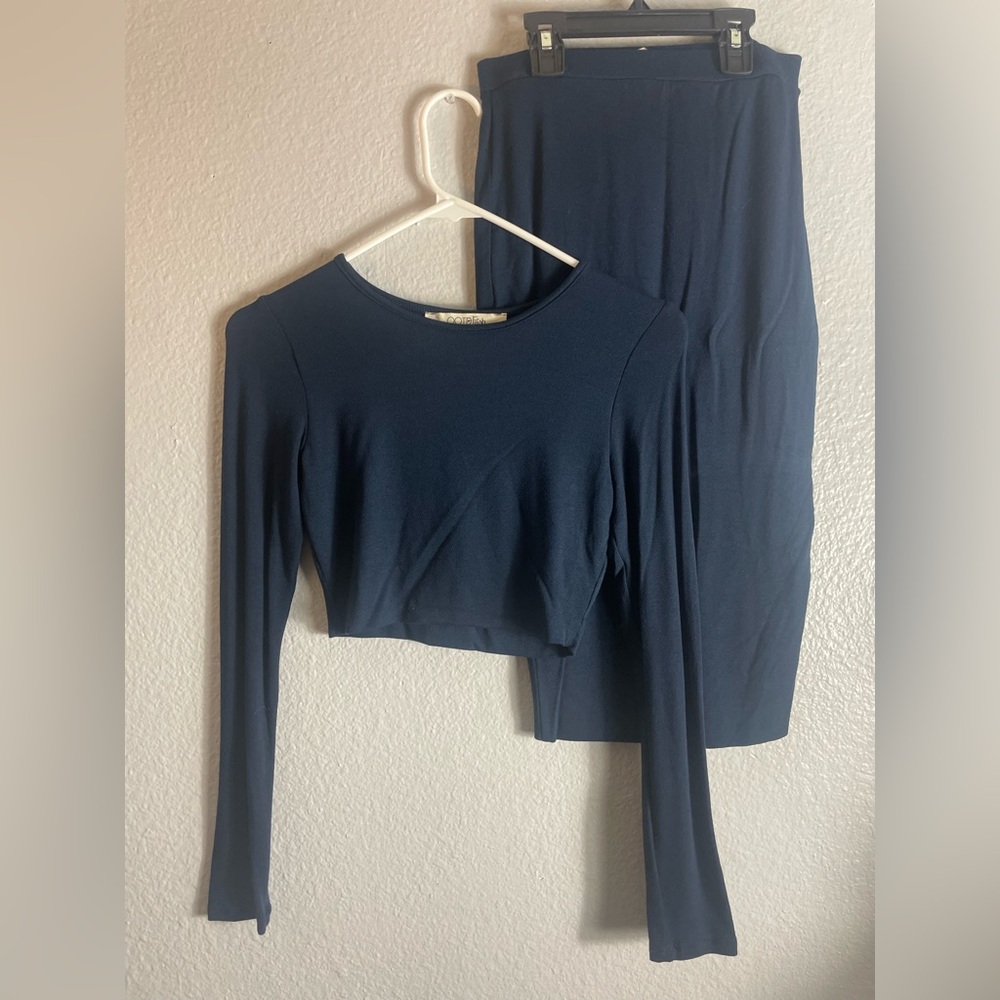 OOTDFash Deep Blue Top and Skirt Set